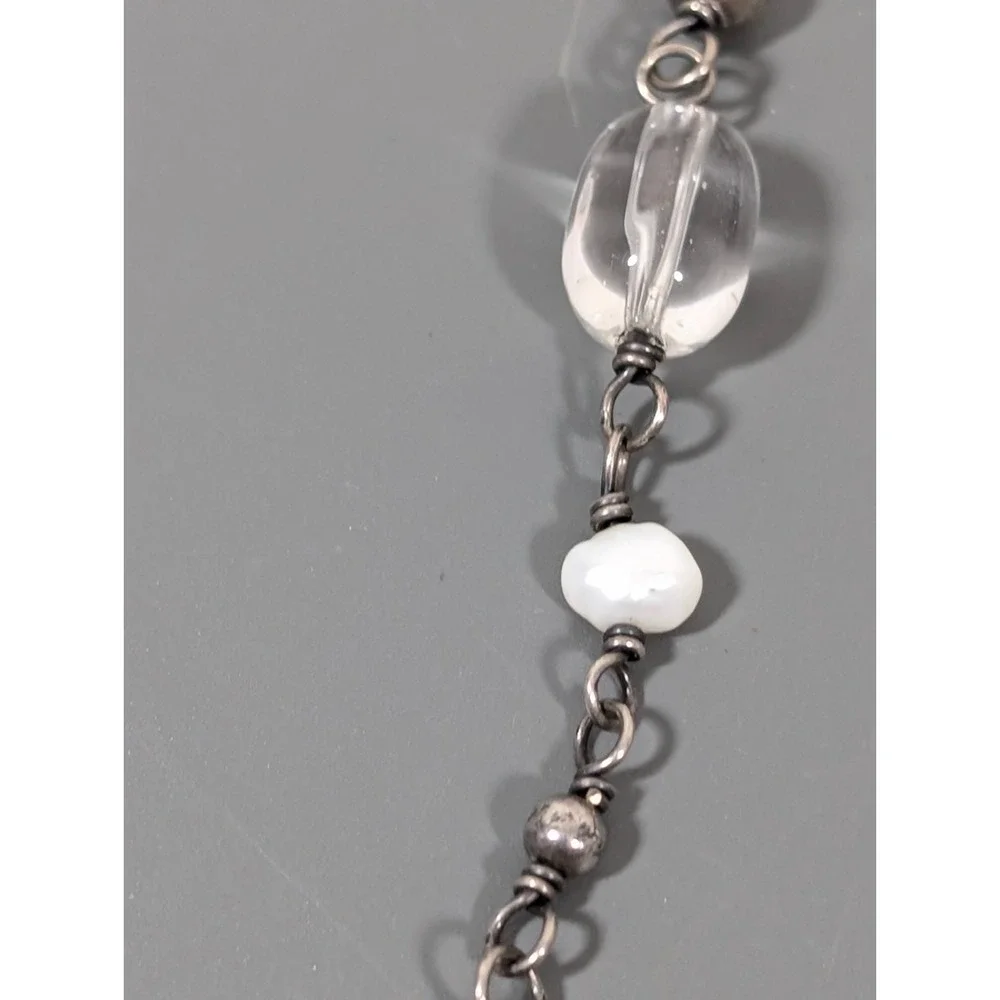 Silpada Retired 925 Clear Rock Crystal White Pearl‎ Necklace 18 in - Picture 6 of 11